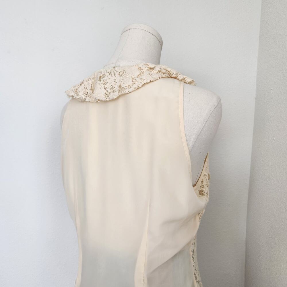 Vintage Y2K Banana Republic Cream Lace Ruffle Button Down Sleeveless Blouse S - Picture 7 of 9